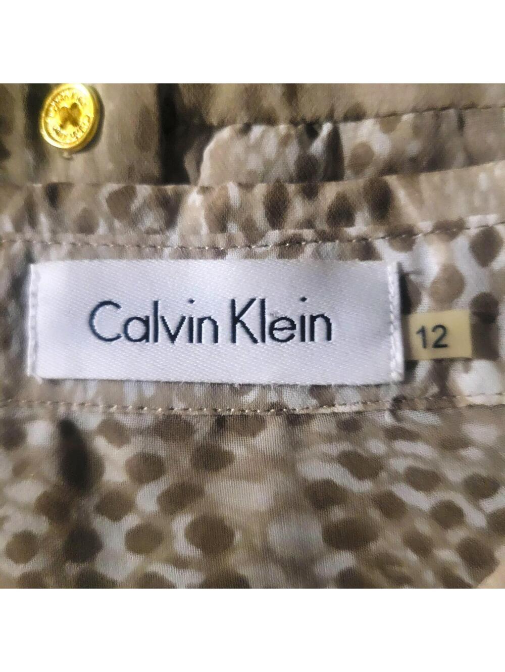 Calvin Klein Sleeveless Dress Pleated Neutral-Toned Snakeskin Print - Size 12 - Picture 9 of 9